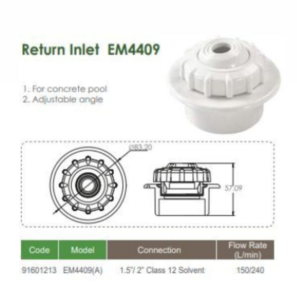 Return Inlet Untuk Kolam Renang Beton EM4409A 1.5”/2”